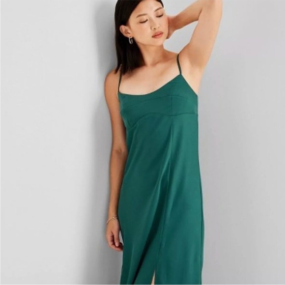 A New Day Emerald Green Midi Satin Slip Dress M Medium Adjustable Straps - Picture 3 of 10